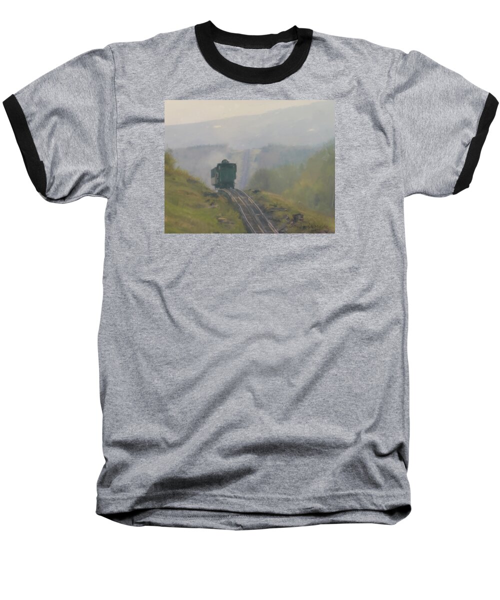 Mt Washington Baseball T-Shirt featuring the painting Mt Washington Cog Railway by Bill McEntee