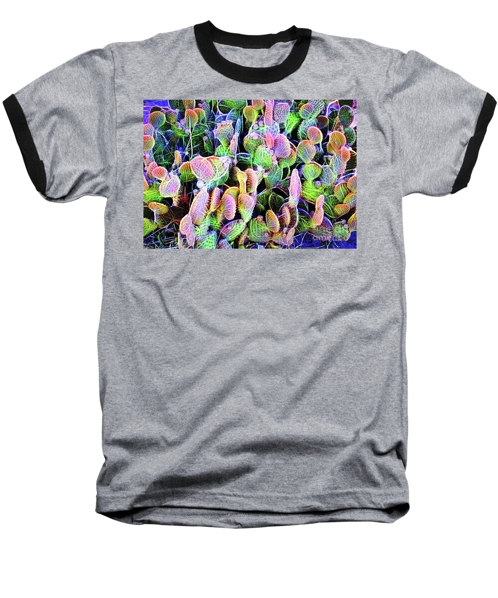 Texas Baseball T-Shirt featuring the digital art Multi-Color Artistic Beaver Tail Cactus by Linda Phelps