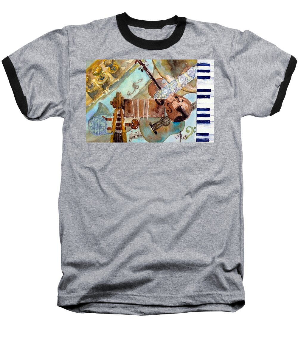 Music Baseball T-Shirt featuring the painting Music Shop by Anna Ruzsan
