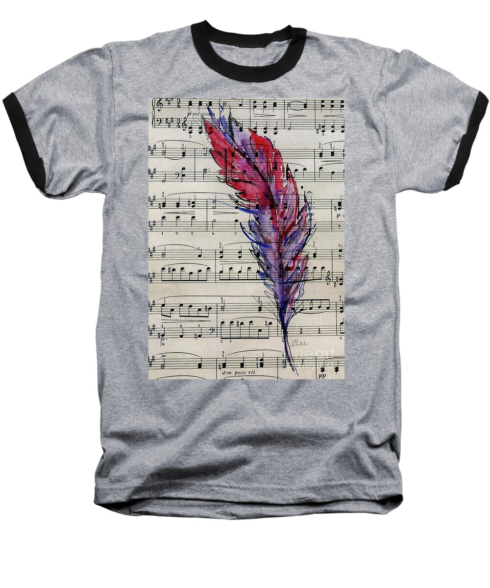 Feather Baseball T-Shirt featuring the mixed media Musical Feather by Tracey Lee Cassin