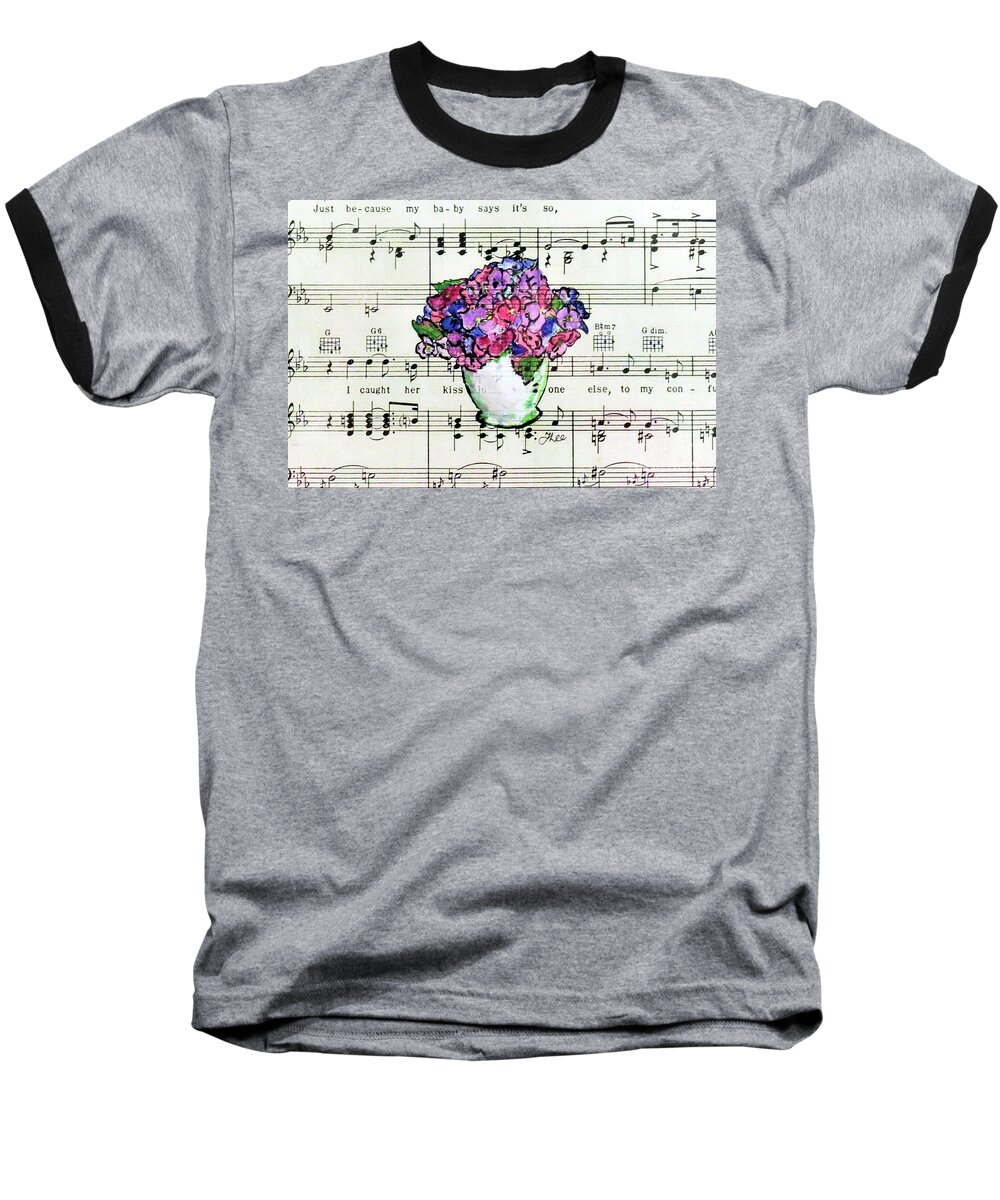 Floral Baseball T-Shirt featuring the mixed media Musical Flora by Tracey Lee Cassin