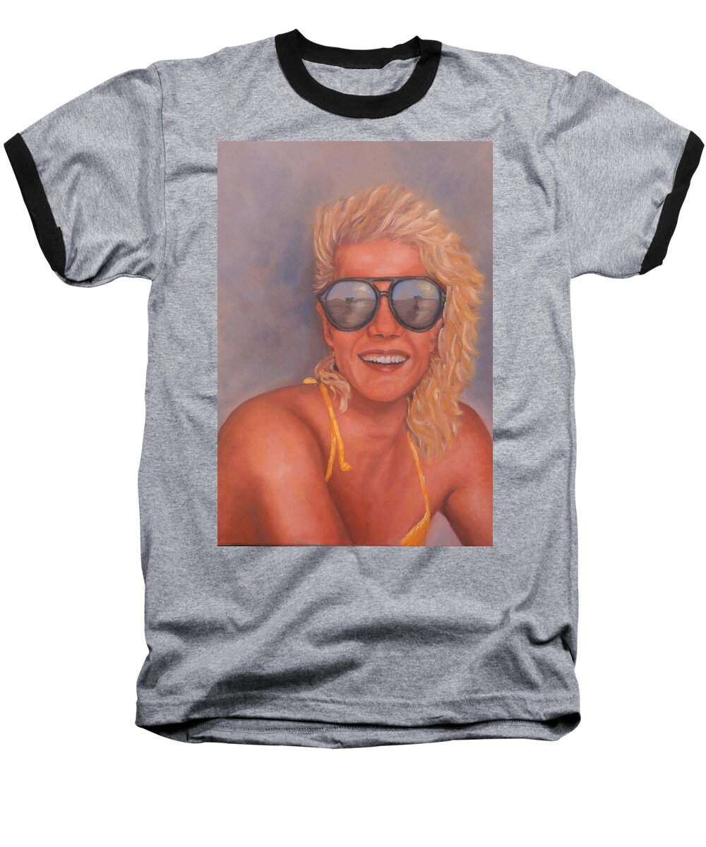 Belinda Baseball T-Shirt featuring the painting My Best Friend by Theresa Cangelosi