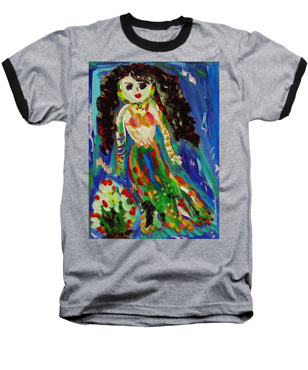 Mermaid Baseball T-Shirt featuring the painting My Gypsy Mermaid by Mary Carol Williams