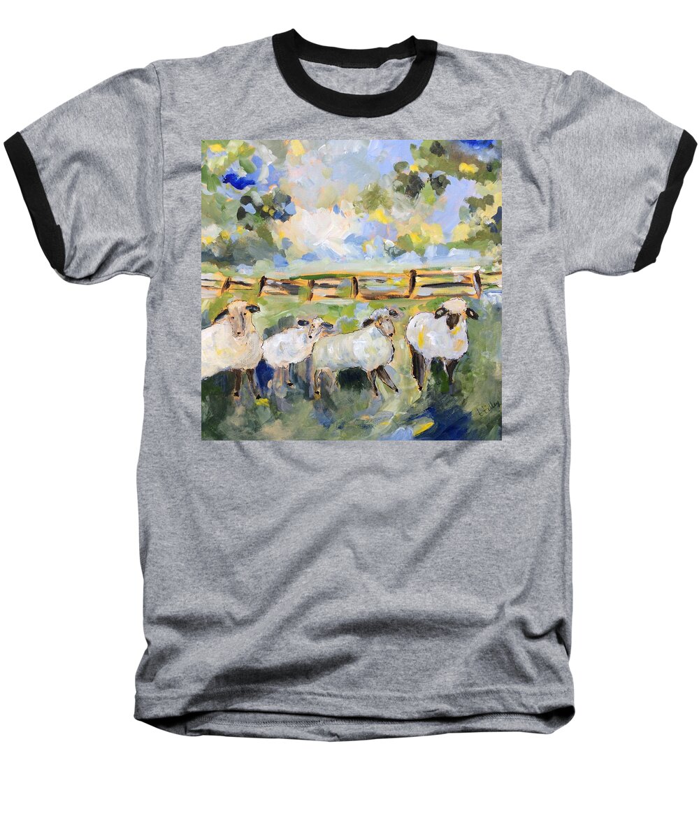 Abstract Baseball T-Shirt featuring the painting My sheep will follow me by Teresa Tilley