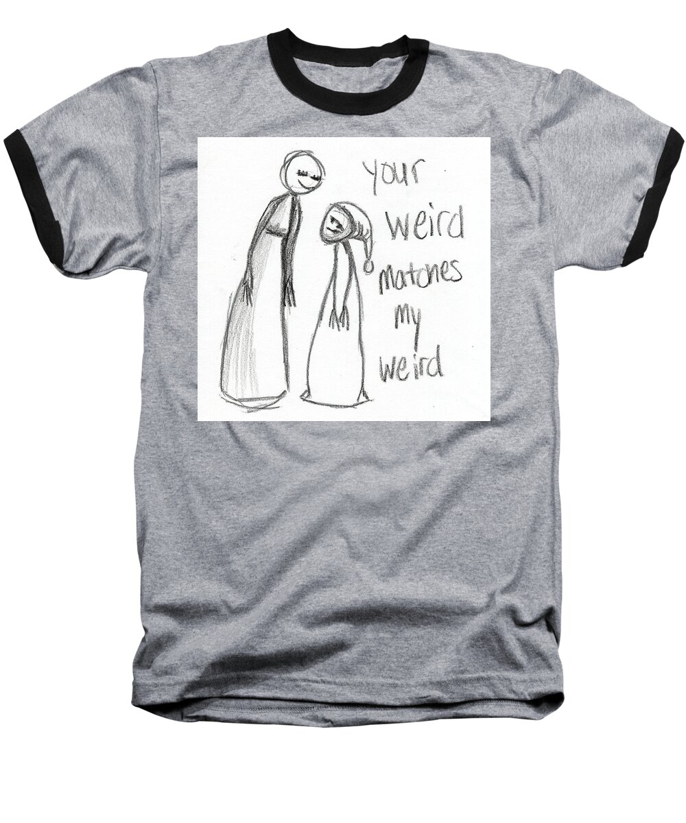 Quirky Baseball T-Shirt featuring the drawing My Weird 2 by Emily Page