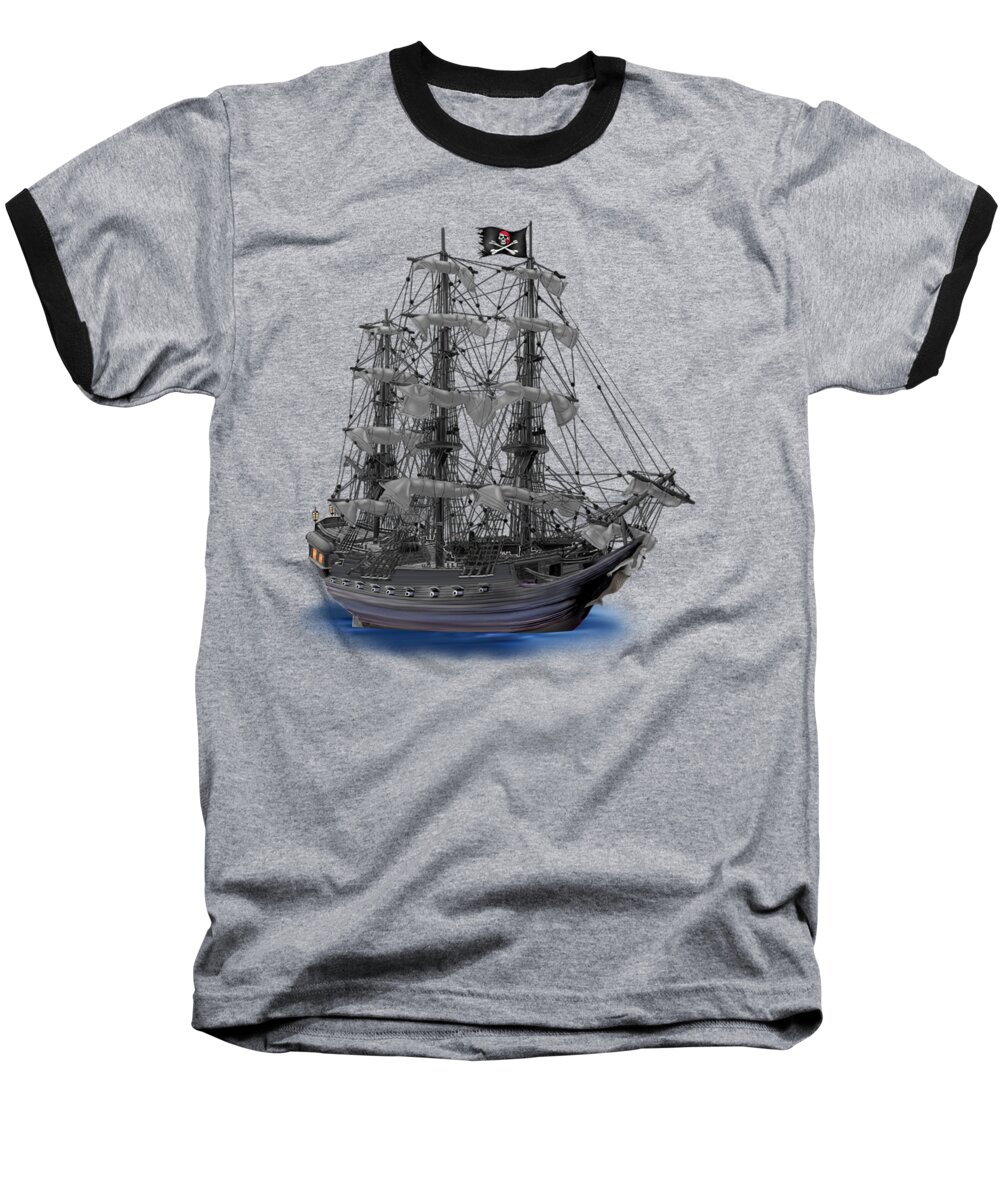 Pirate Ship Baseball T-Shirt featuring the digital art Mystical Moonlit Pirate Ship by Glenn Holbrook