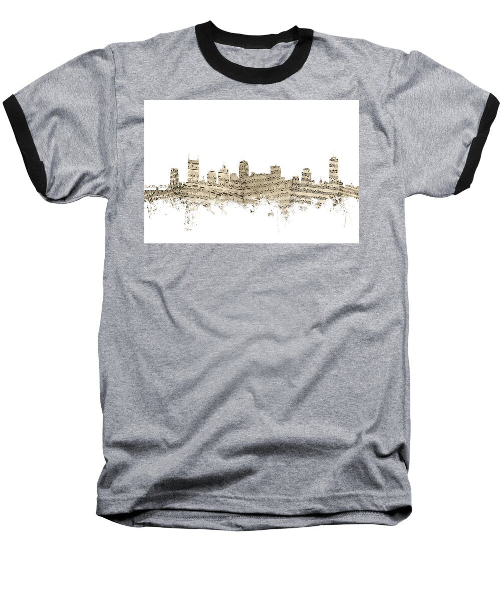 Nashville Baseball T-Shirt featuring the digital art Nashville Tennessee Skyline Sheet Music by Michael Tompsett