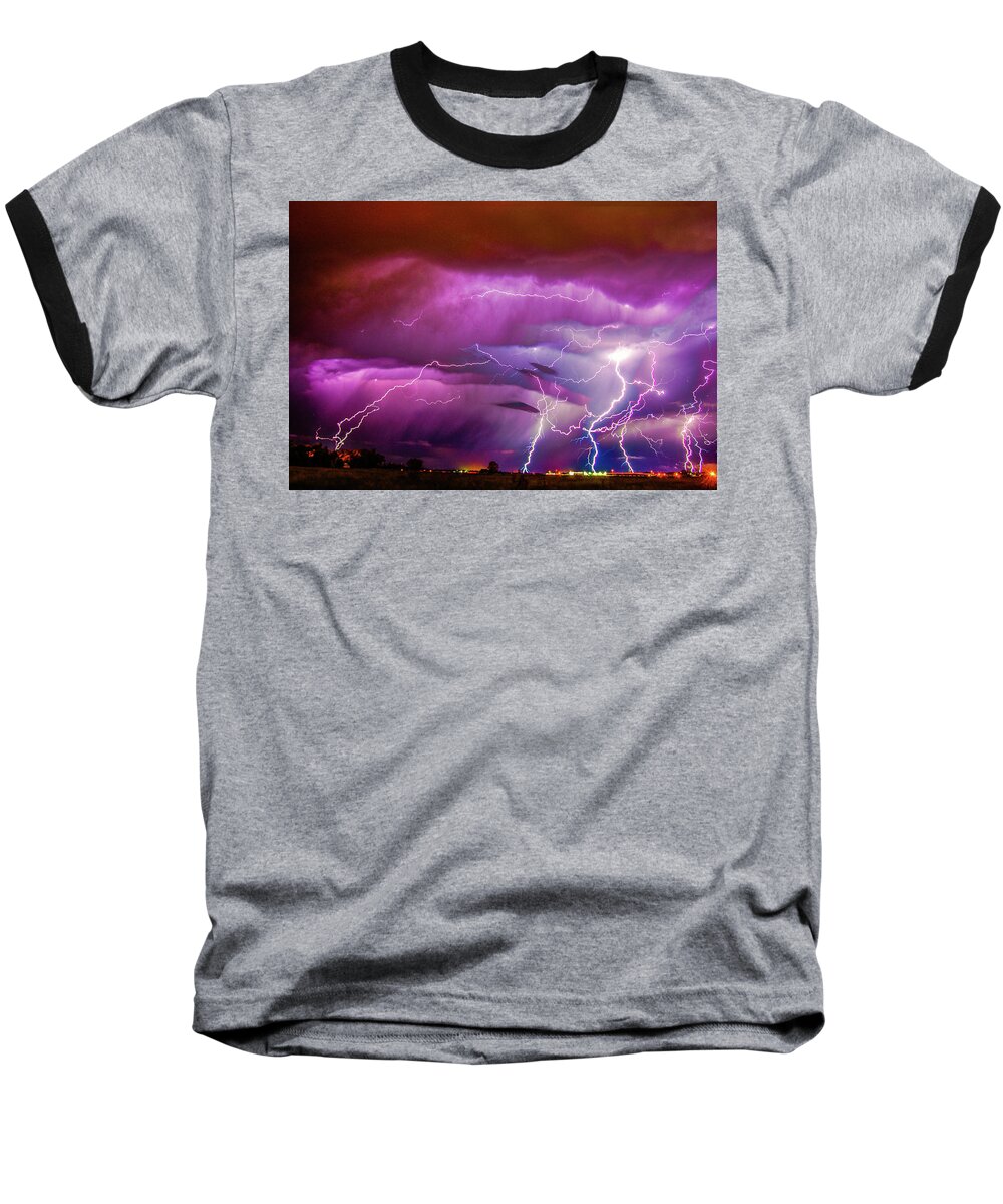 Nebraskasc Baseball T-Shirt featuring the photograph Nasty But Awesome Late Night Lightning 008 by NebraskaSC