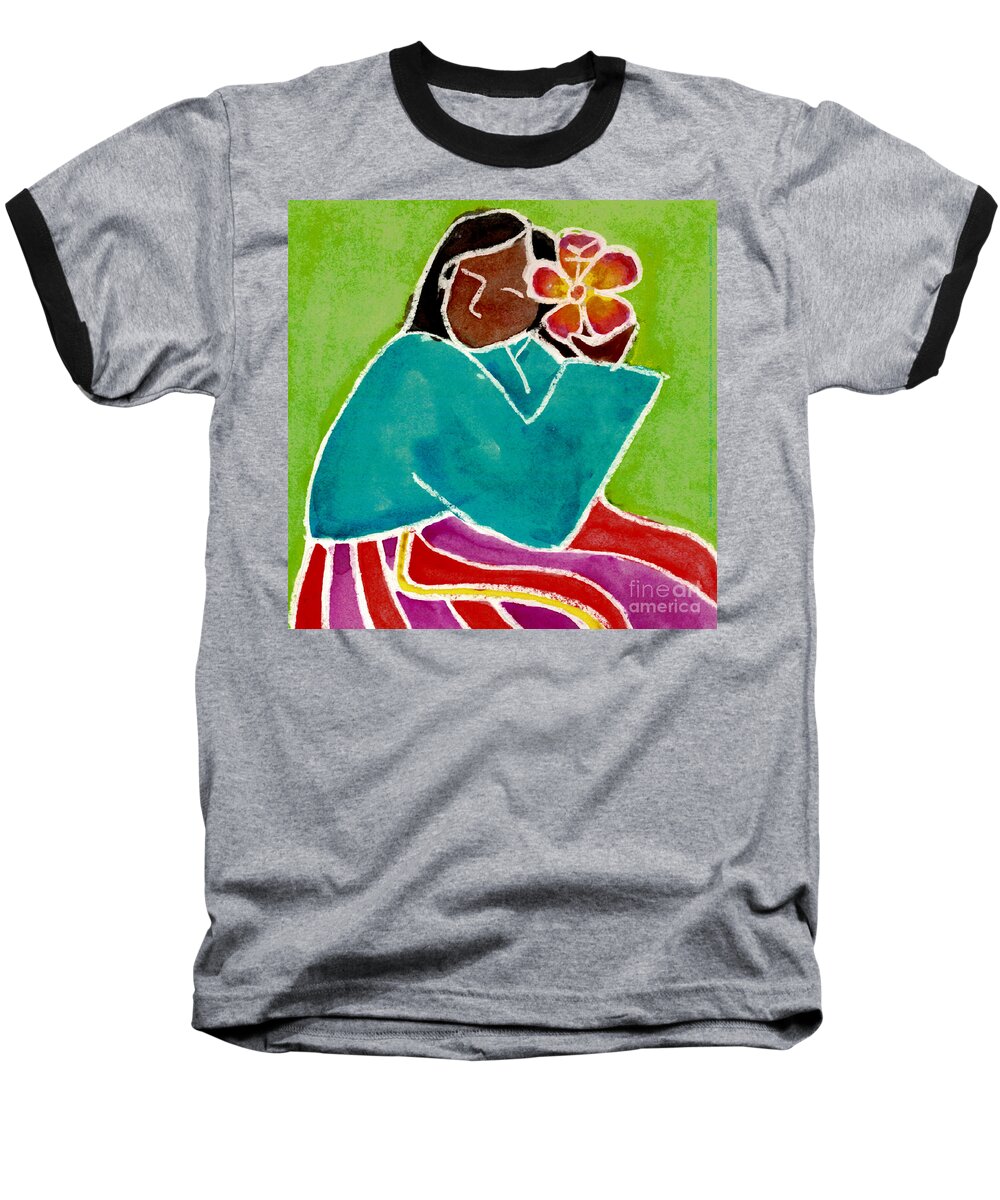 Native Girl Baseball T-Shirt featuring the painting Native Girl by Jessie Abrams Age Fifteen