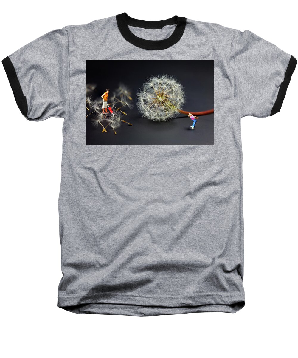 Naughty Baseball T-Shirt featuring the painting Naughty girl playing dandelion little people big world by Paul Ge