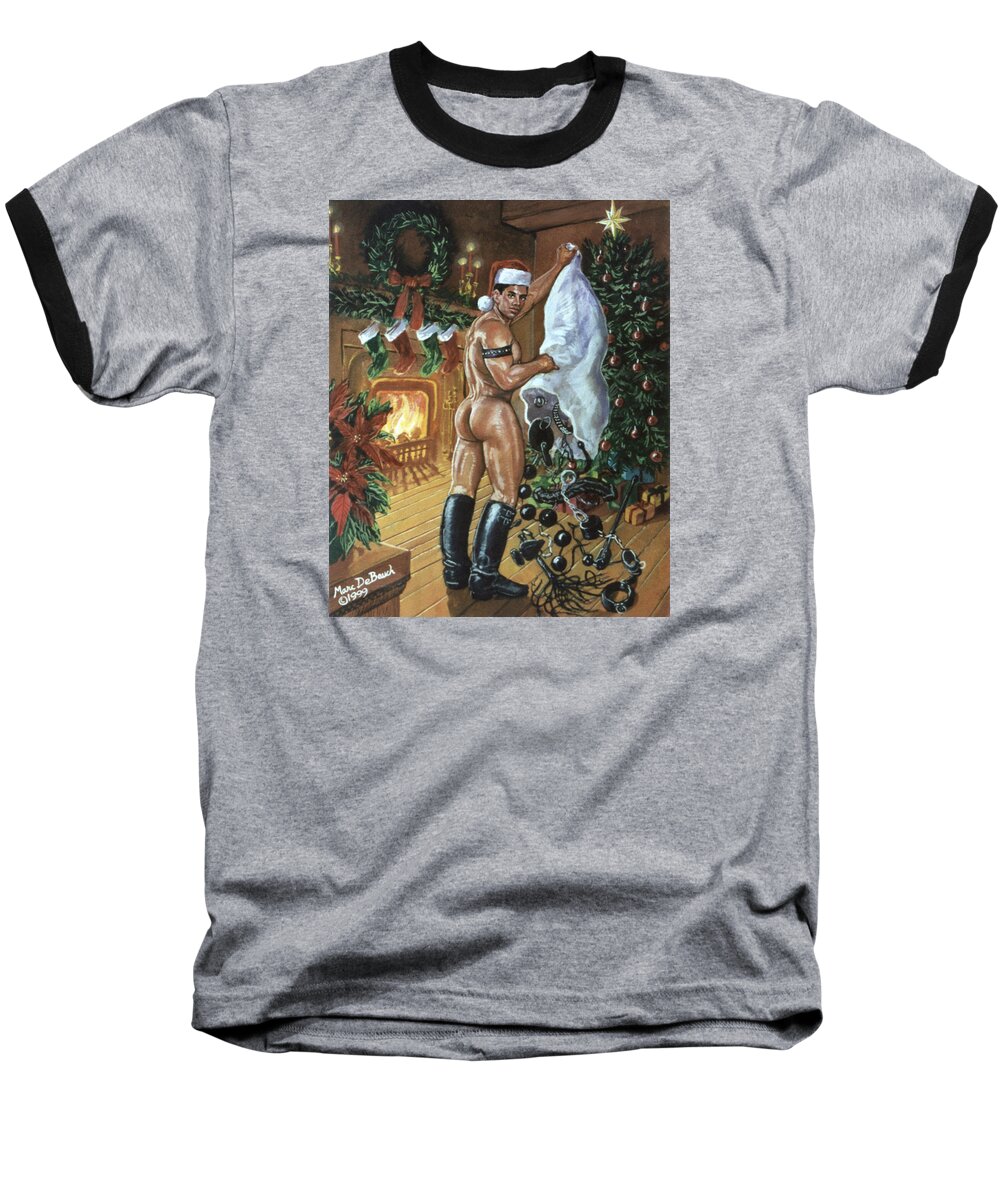 Santa Baseball T-Shirt featuring the painting Naughty Santa by Marc DeBauch