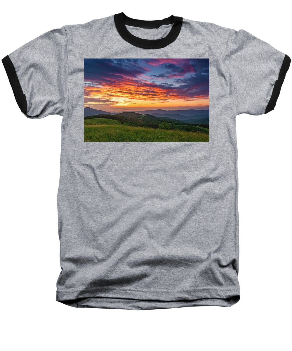 Max Patch Baseball T-Shirt featuring the photograph NC Mts sunrise by Ulrich Burkhalter