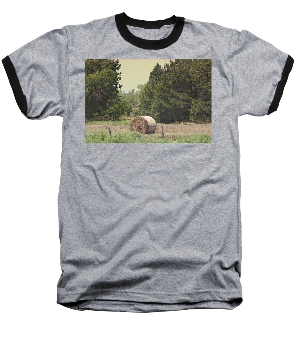 Old Fashioned Family Farm Baseball T-Shirt featuring the photograph Nebraska Farm Life - Hay Bail by Colleen Cornelius