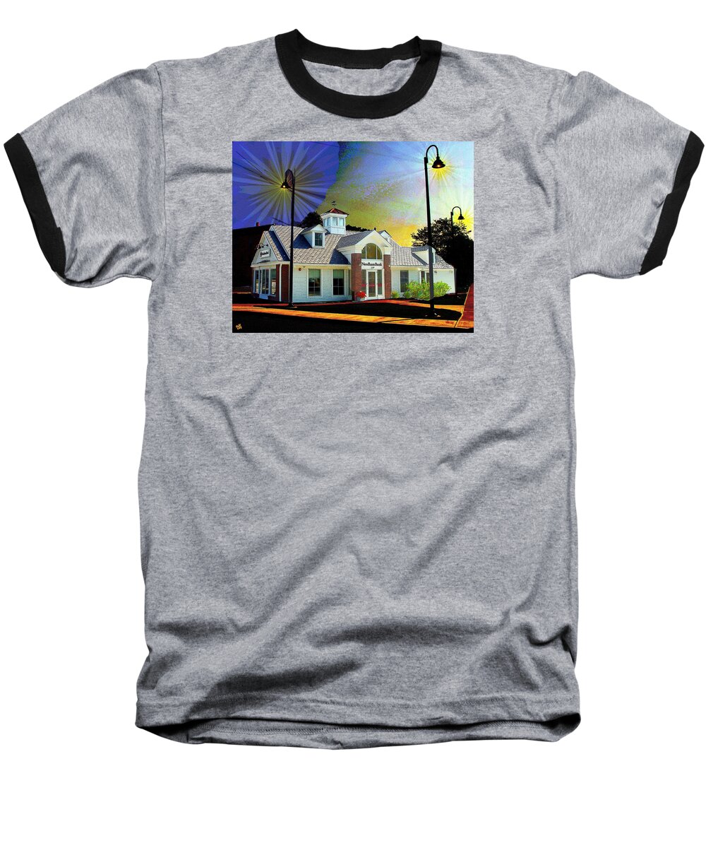 Bank Baseball T-Shirt featuring the painting Needham Bank Ashland MA by Cliff Wilson