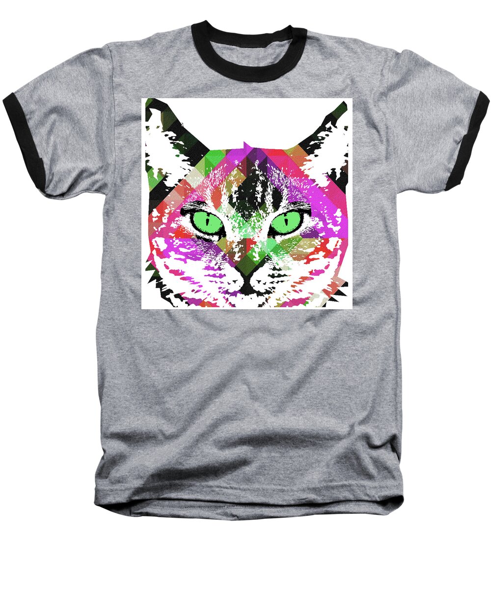 Cat Baseball T-Shirt featuring the painting NEON Rainbow KITTY CAT Poster PRINT by Robert R by Robert R Splashy Art Abstract Paintings