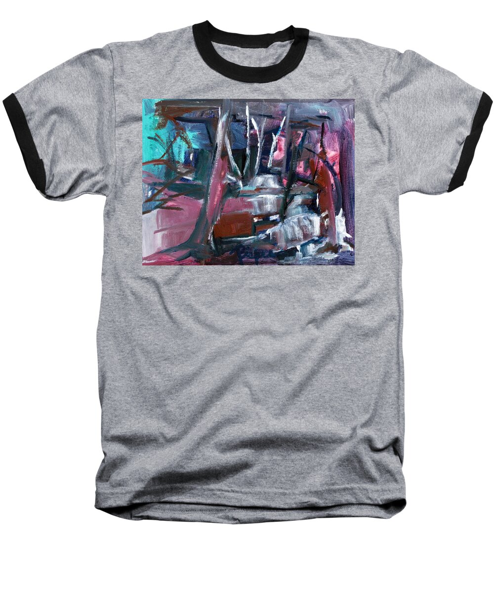 Abstract With Reds Baseball T-Shirt featuring the painting Never Dark in the Forest by Betty Pieper