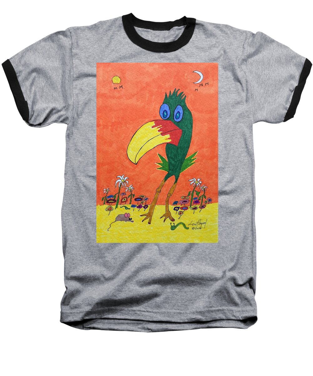  Baseball T-Shirt featuring the painting New Bird on the Block by Lew Hagood
