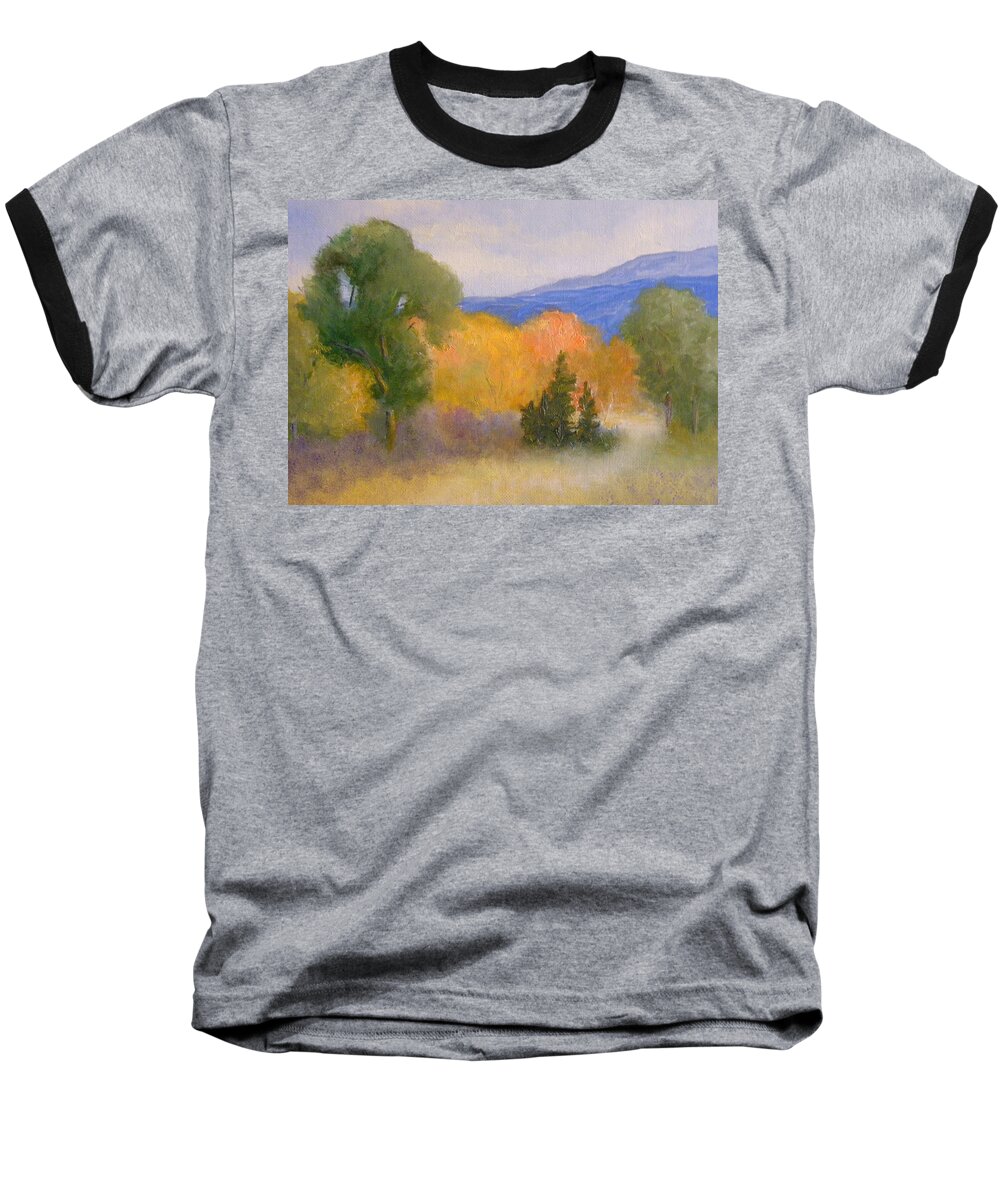 New England Fall Landscape Mountains Colorful Fields Trees Baseball T-Shirt featuring the painting New England Fall by Scott W White