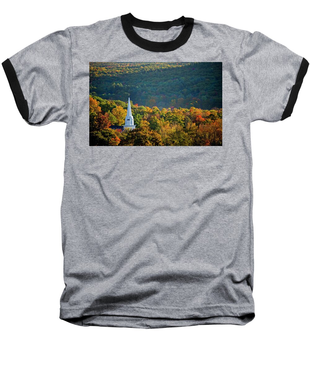Autumn Baseball T-Shirt featuring the photograph New England Steeple in Autumn by Donna Doherty
