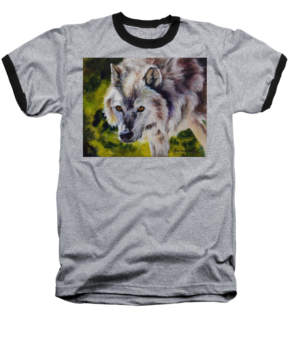 Wolf Baseball T-Shirt featuring the painting New Kid on the Block by Lori Brackett