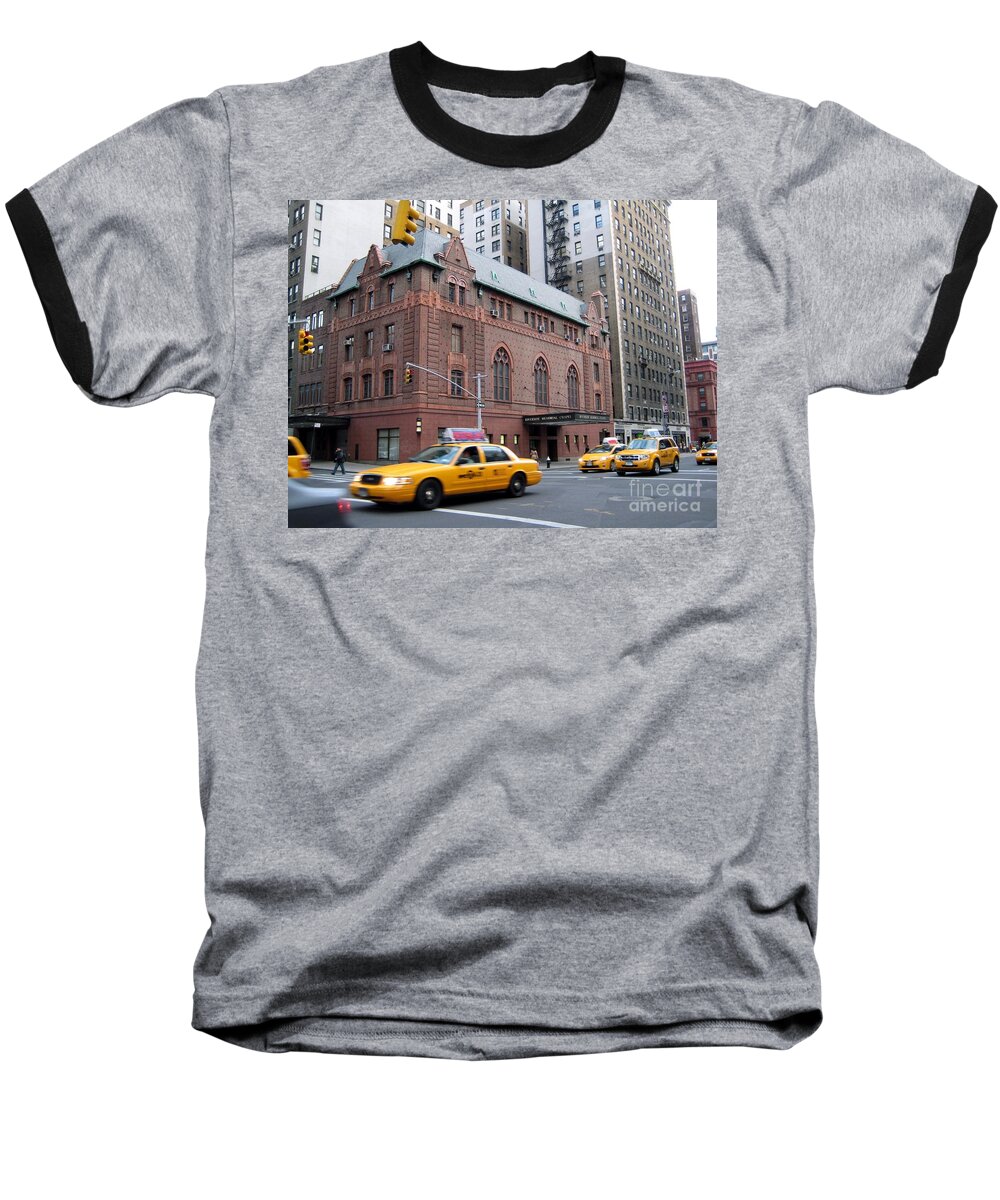 Architecture Baseball T-Shirt featuring the photograph New York City Yellow Cab - Amsterdam - West Seventy Sixth by Susan Carella