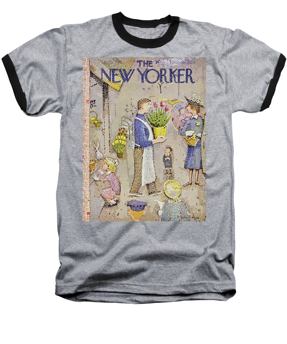 Flowers Baseball T-Shirt featuring the painting New Yorker April 5 1958 by Garrett Price