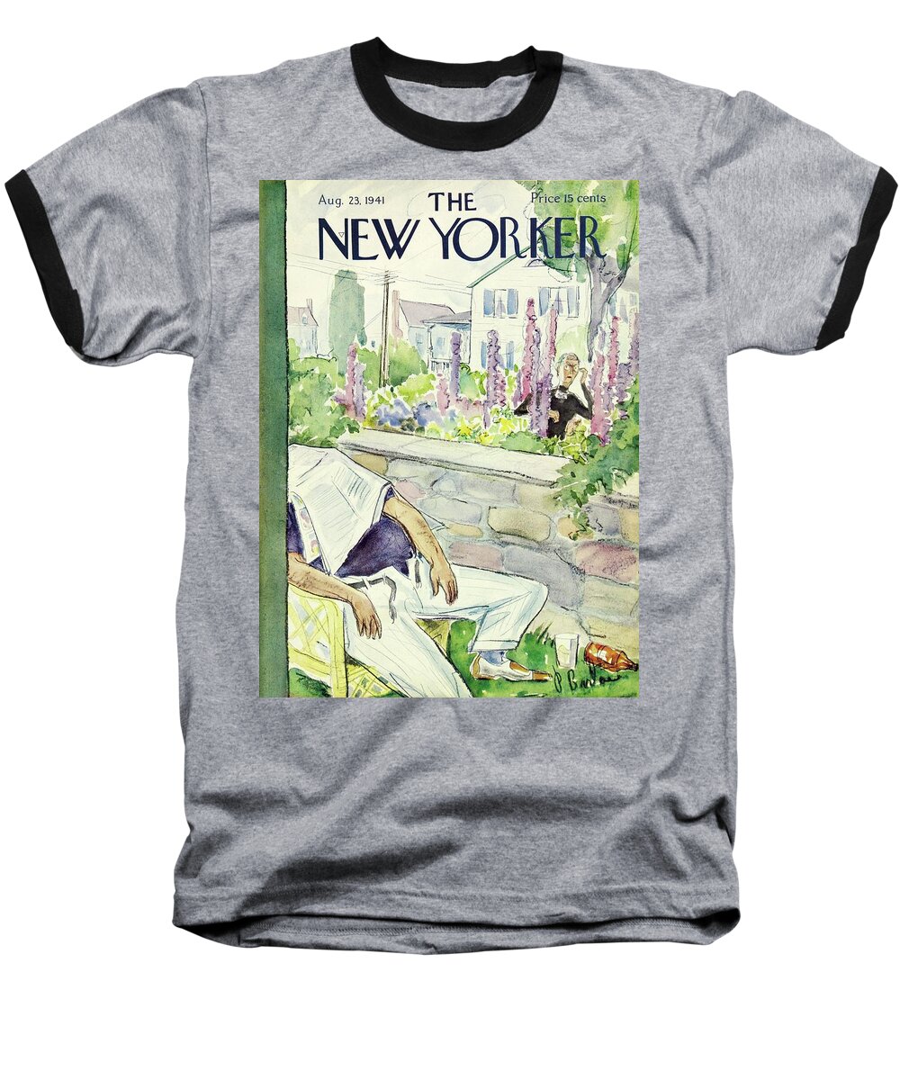 Neighbor Baseball T-Shirt featuring the painting New Yorker August 23 1941 by Perry Barlow