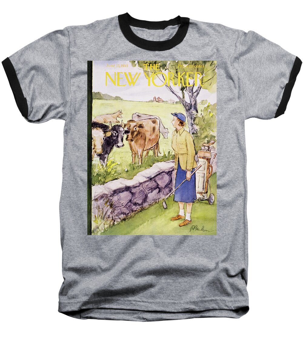 Golf Baseball T-Shirt featuring the painting New Yorker June 11 1955 by Perry Barlow