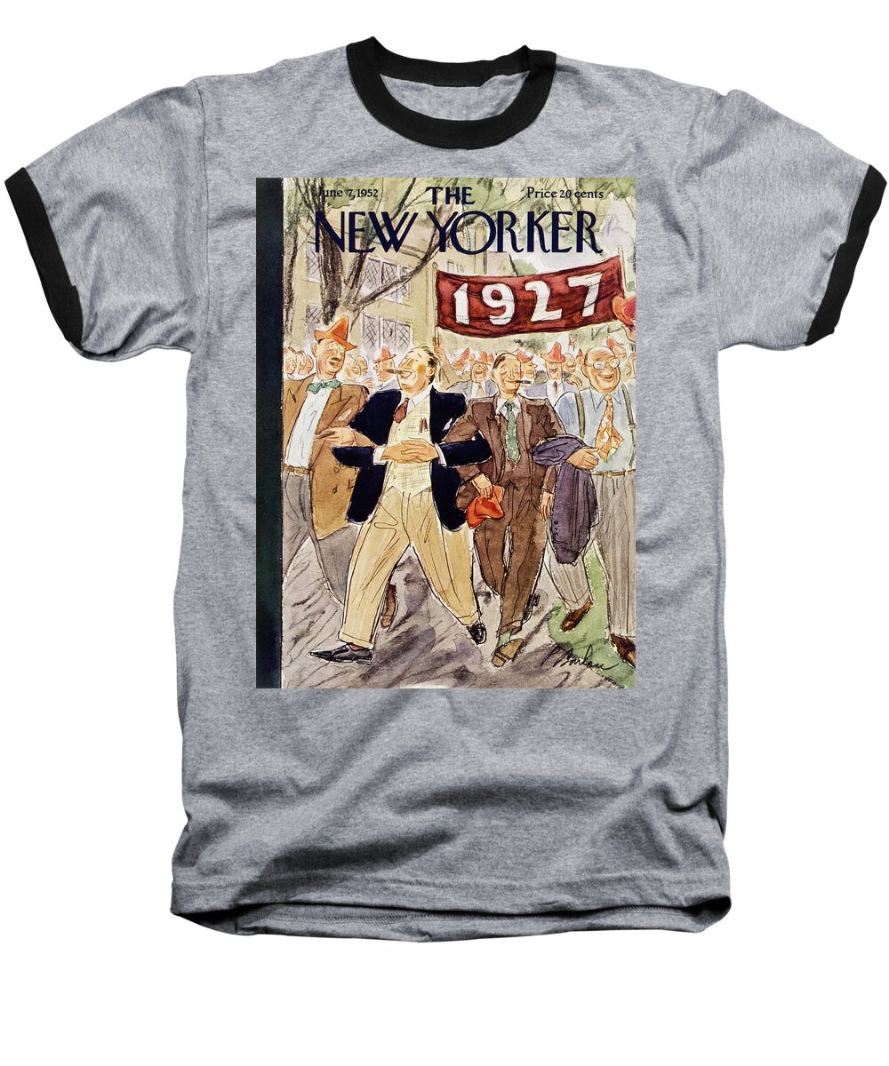 Alumni Baseball T-Shirt featuring the painting New Yorker June 7 1952 by Perry Barlow