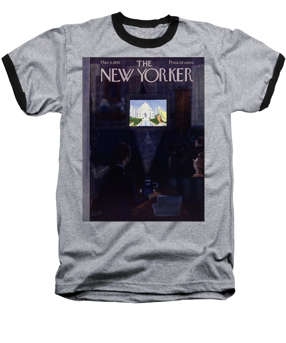 Couple Baseball T-Shirt featuring the painting New Yorker March 5, 1955 by Charles E Martin
