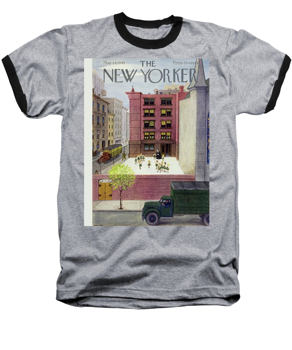 Nun Baseball T-Shirt featuring the painting New Yorker May 14 1949 by Edna Eicke