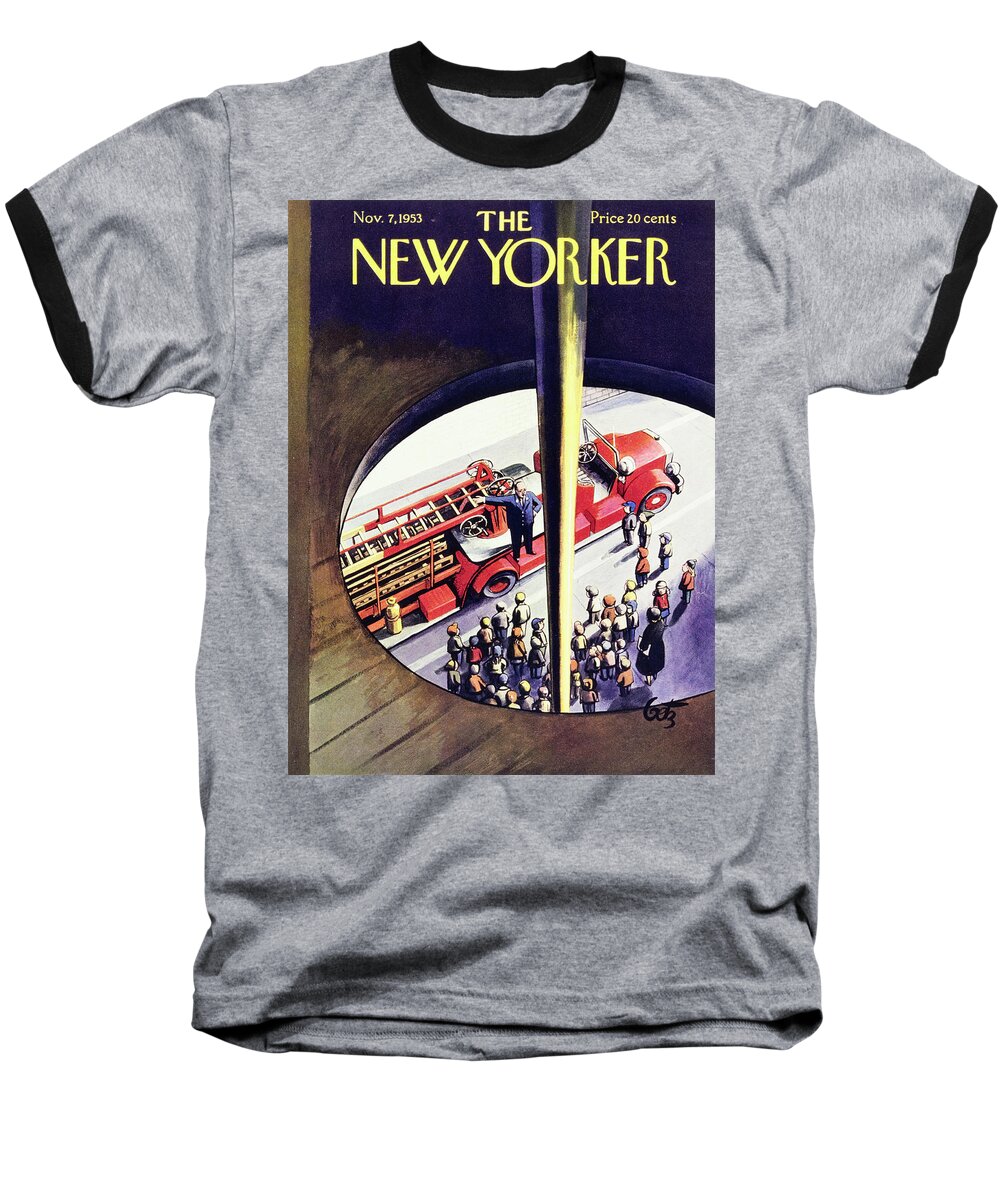 Firehouse Baseball T-Shirt featuring the painting New Yorker November 7 1953 by Artur Getz