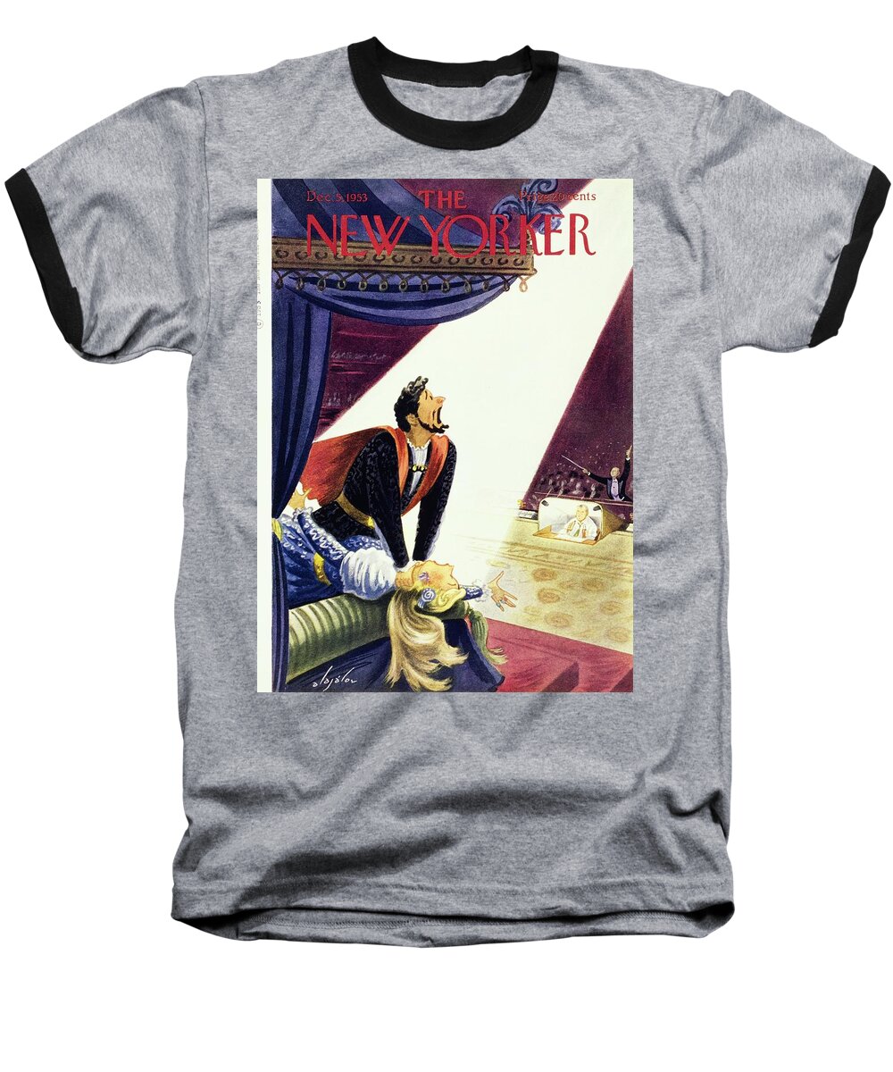 Theater Baseball T-Shirt featuring the painting New Yorker December 5, 1953 by Constantin Alajalov