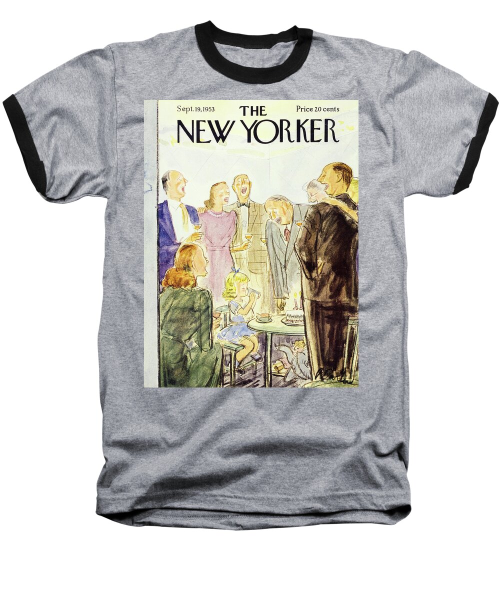 Birthday Baseball T-Shirt featuring the painting New Yorker September 19 1953 by Perry Barlow