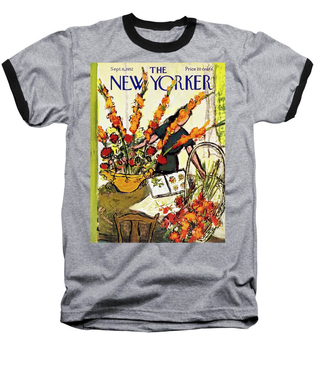 Floral Arrangement Baseball T-Shirt featuring the painting New Yorker September 6 1952 by Abe Birnbaum