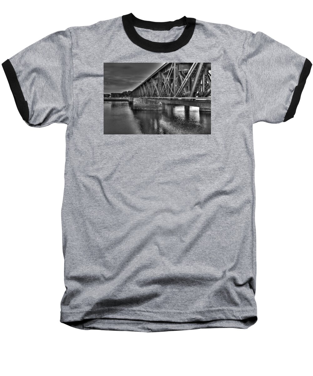Train Baseball T-Shirt featuring the photograph Newburyport Train Trestle BW by Matt Swinden
