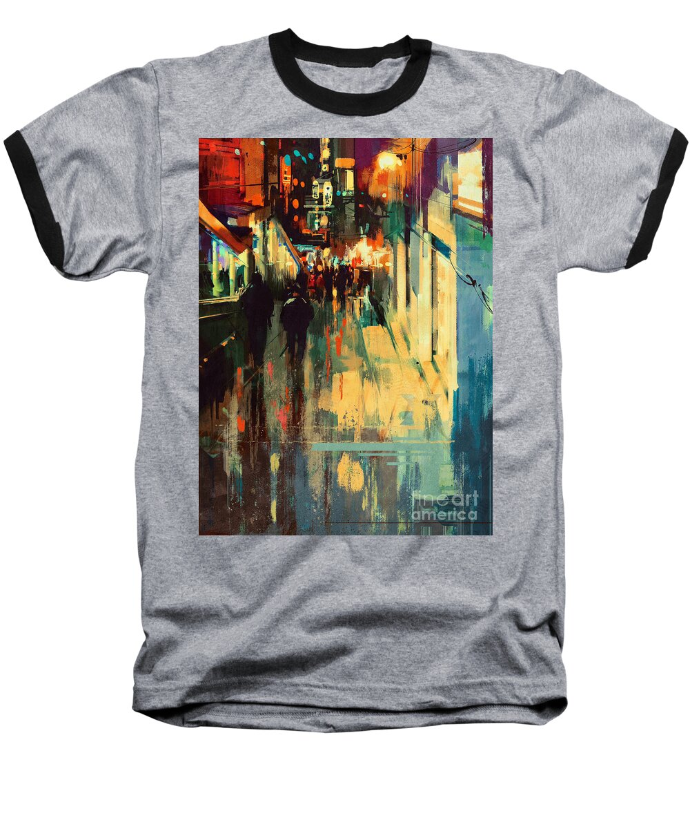 Art Baseball T-Shirt featuring the painting Night alleyway by Tithi Luadthong