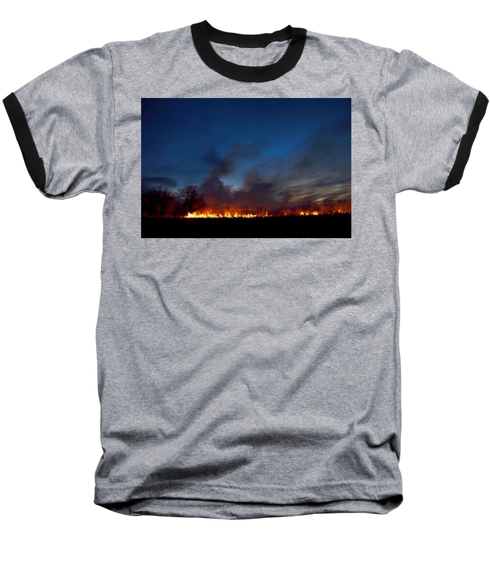 Flint Hills Baseball T-Shirt featuring the photograph Night Burn by Alan Hutchins