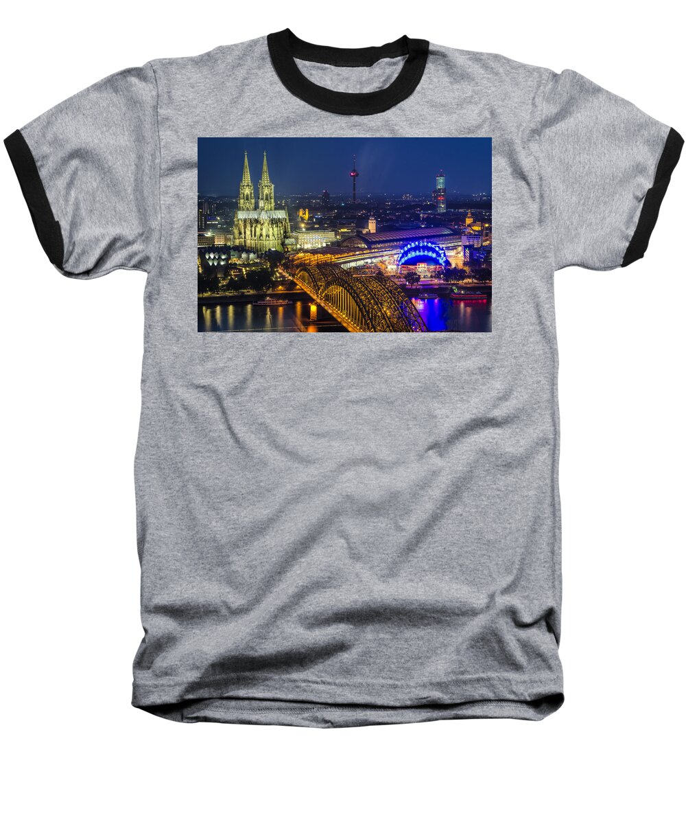 Cologne Baseball T-Shirt featuring the photograph Night Falls Upon Cologne 2 by Pablo Lopez