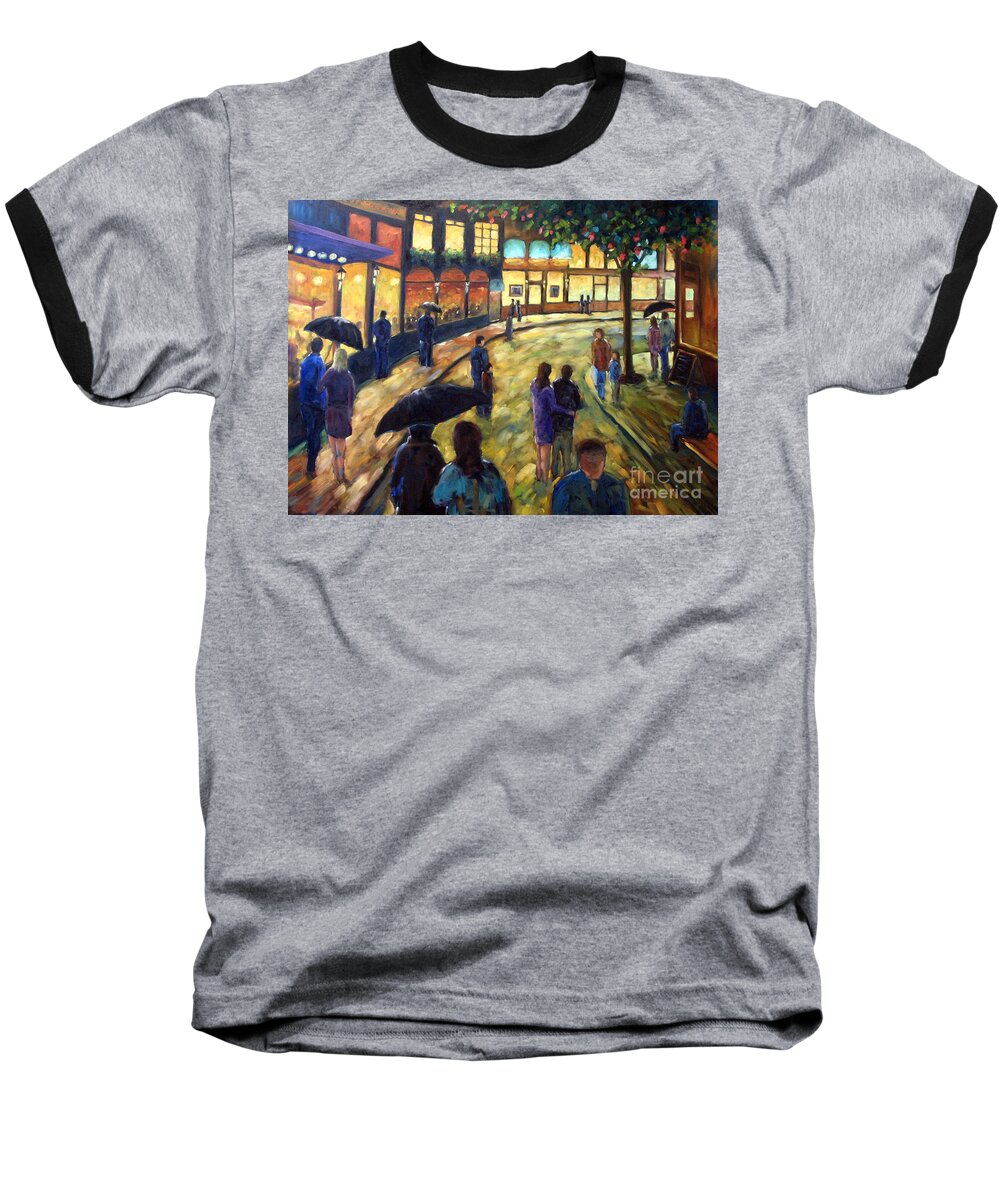 Cityscape Baseball T-Shirt featuring the painting Night on the town by Richard T Pranke