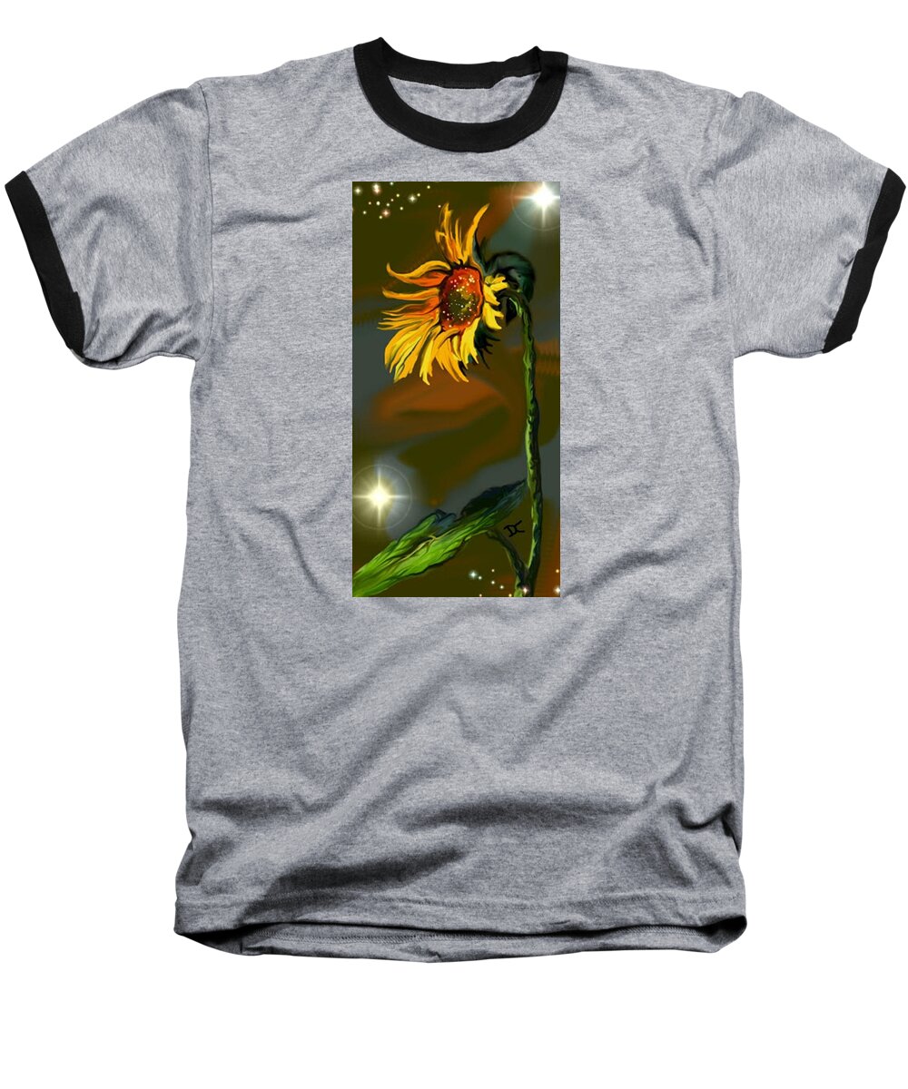 Nature Baseball T-Shirt featuring the digital art Night Sunflower by Darren Cannell