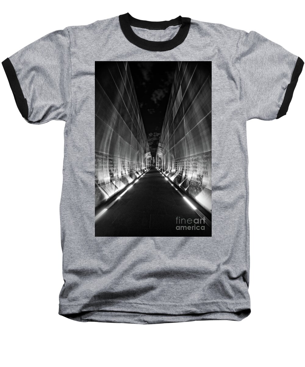 Empty Sky Memorial Baseball T-Shirt featuring the photograph Night Time at Empty Sky Memorial by Nicki McManus