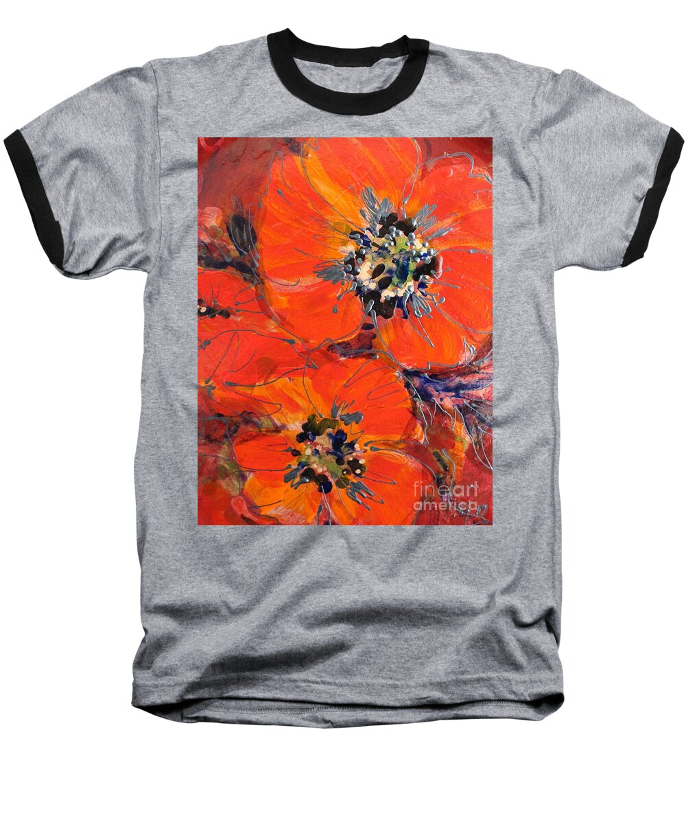 Floral Baseball T-Shirt featuring the painting Magic Poppy by Melanie Stanton