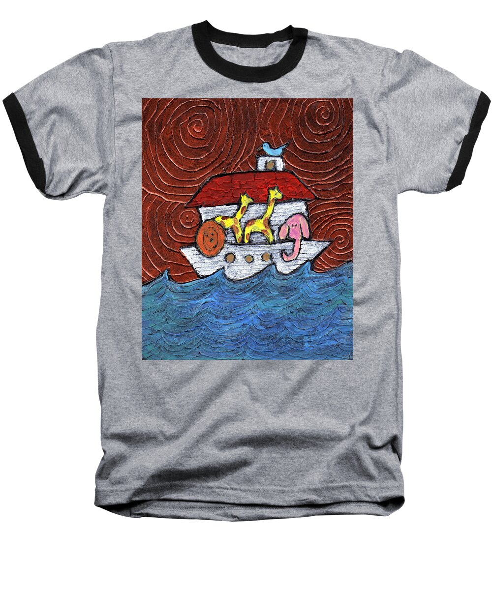 Noah Baseball T-Shirt featuring the painting Noahs Ark with blue bird by Wayne Potrafka