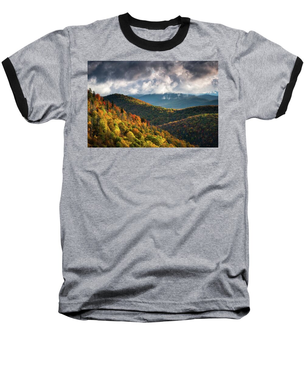 North Carolina Baseball T-Shirt featuring the photograph North Carolina Mountains Asheville NC Autumn Sunrise by Dave Allen