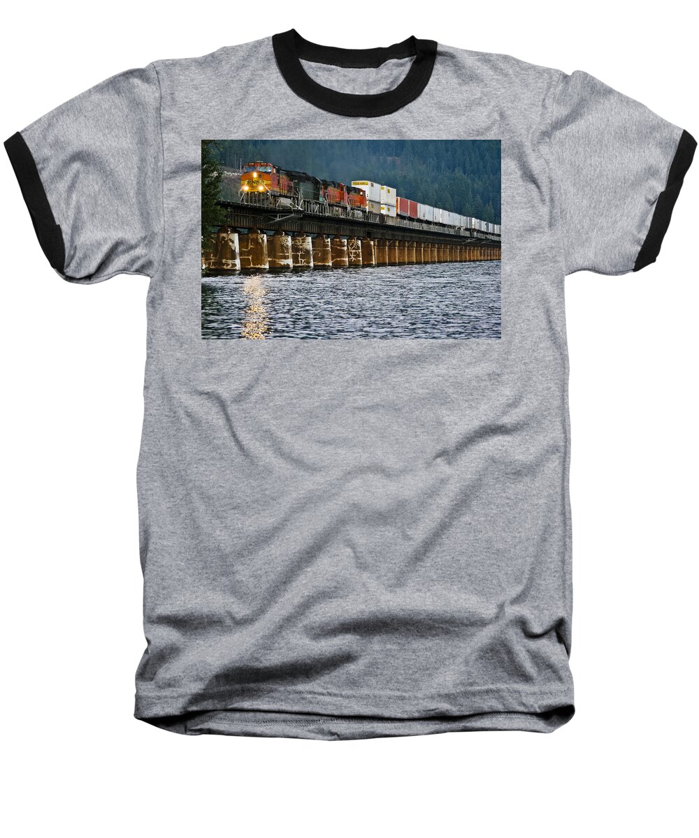 Train Baseball T-Shirt featuring the photograph Northbound at Dusk by Albert Seger