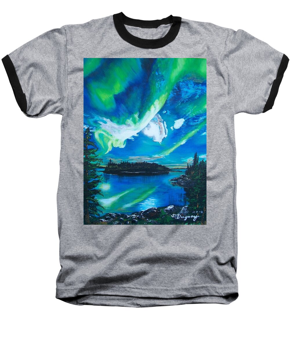Northern Lights Baseball T-Shirt featuring the painting Northern Lights by Sharon Duguay