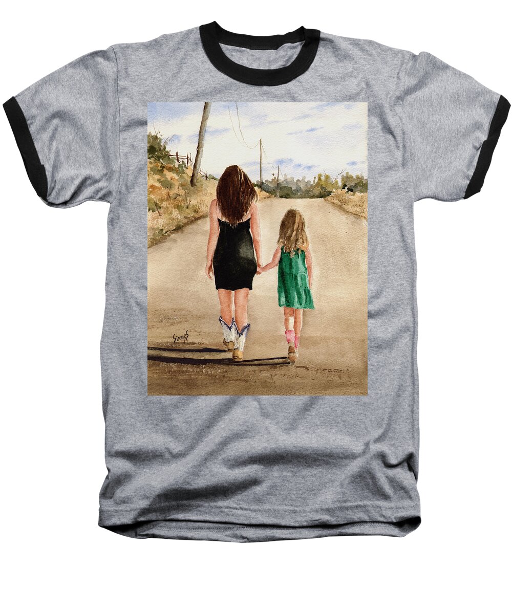 Girls Baseball T-Shirt featuring the painting Northwest Oklahoma Sisters by Sam Sidders
