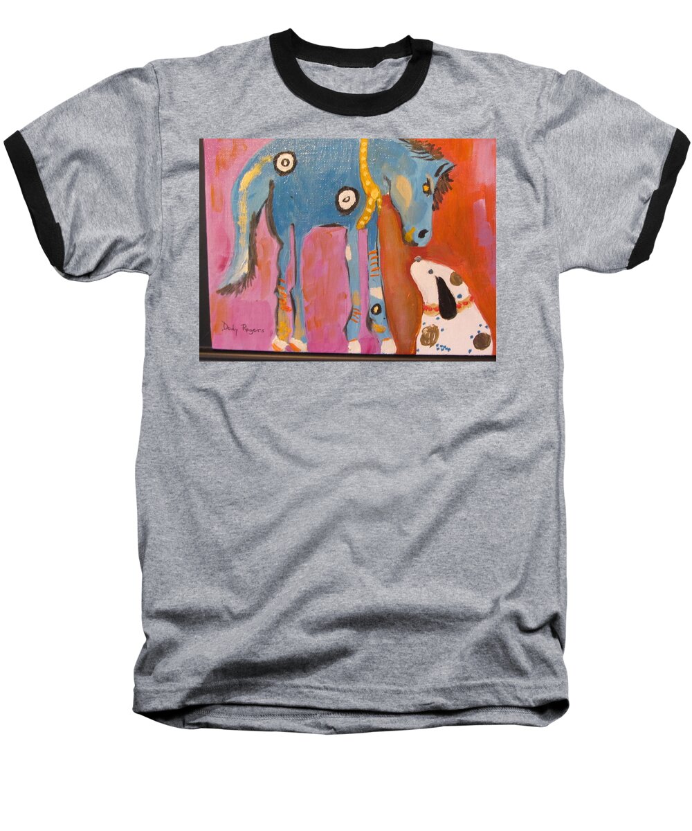Dawg Baseball T-Shirt featuring the painting Nose to Nose by Dody Rogers