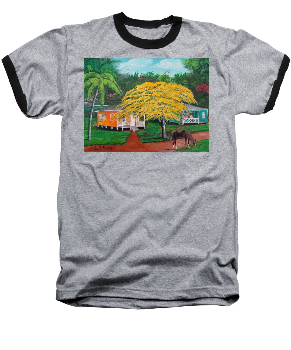 Old Wooden Homes Baseball T-Shirt featuring the painting Nostalgia by Luis F Rodriguez